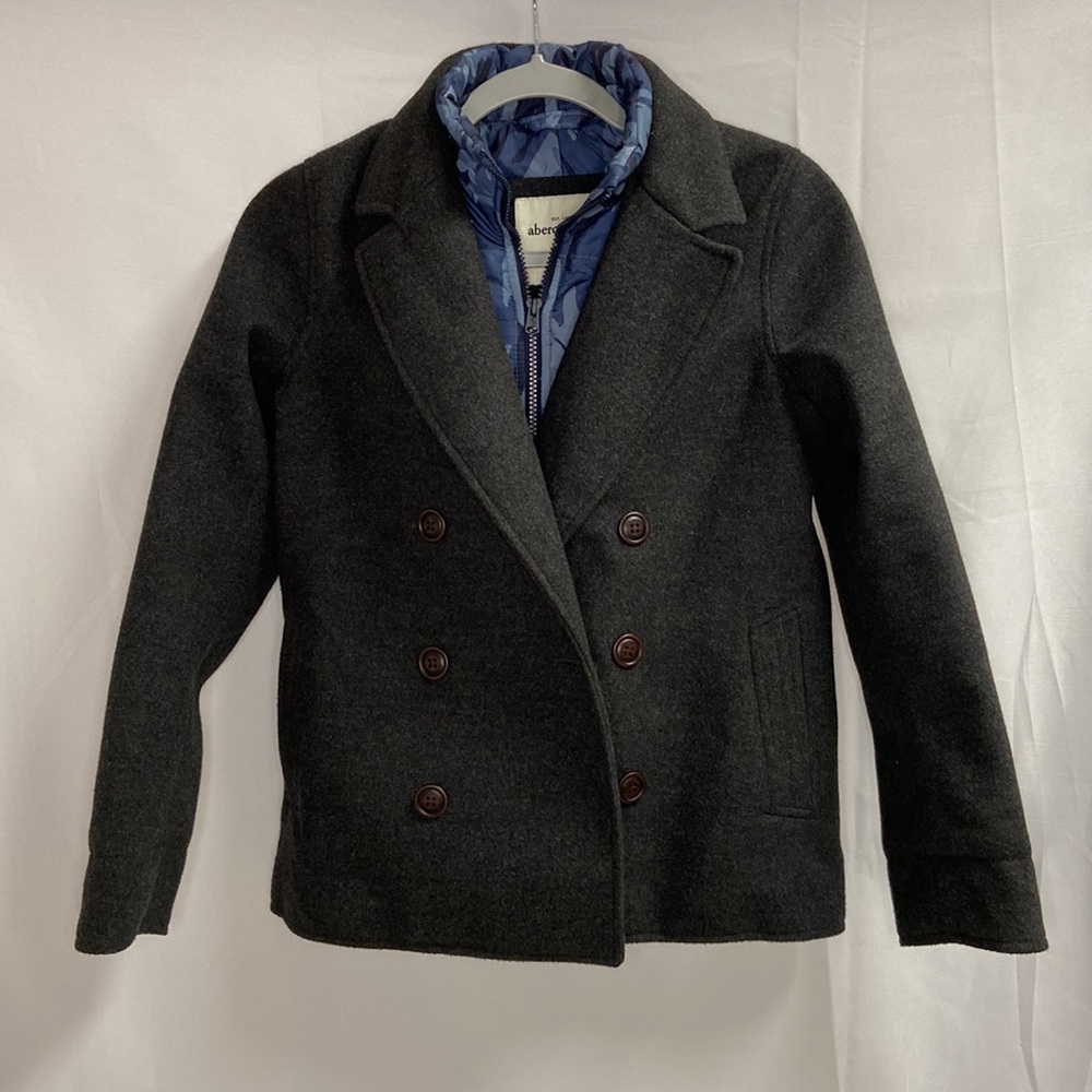 Abercrombie Kids 2-In-1 Camo Lined Pea Coat Gray Blue Size 11/12